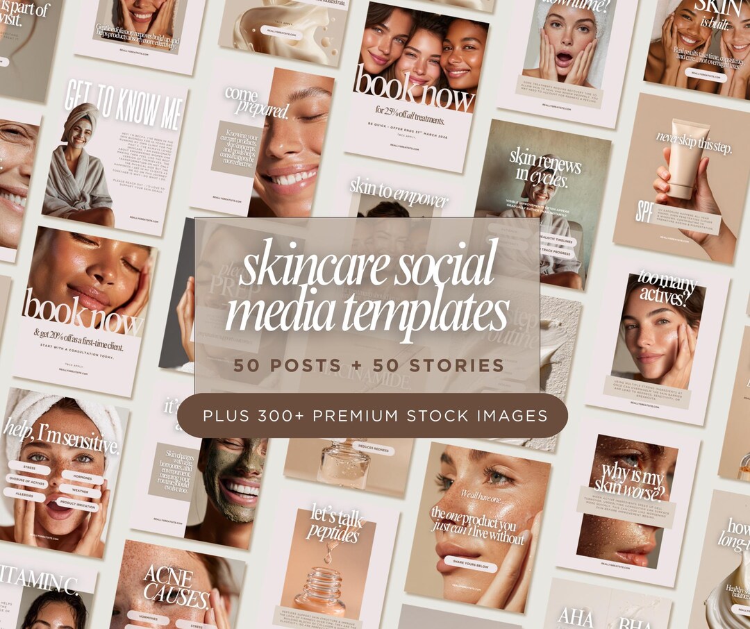 Skincare Social Media Templates | Canva Content Pack for Beauty ...