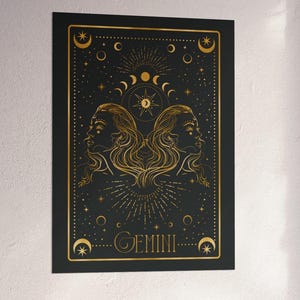 Gemini Wall Art, Zodiac Home Decor, Astrology Print, Celestial Artwork, Mystical Wall Hanging