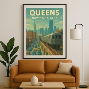 Pôster do Queens | Impressão vintage da cidade de Nova York | Arte de parede do metrô | Download digital
