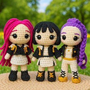 Patrón de crochet de cazadores de demonios de Kpop - Muñecas de crochet de grupos femeninos de KPOP, Muñeca de crochet de cazadores de demonios de KPOP Rumi, Mira y Zoey (PDF, descarga digital)