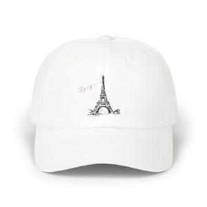 Eiffel Tower Dad Cap, Classic White Hat, Casual Everyday Wear, Travel Accessory, Paris Vacay, Fashionable Sun Protection