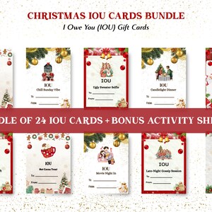 Biglietti di auguri natalizi IOU (Ti devo qualcosa) / 24 stampabili + bonus