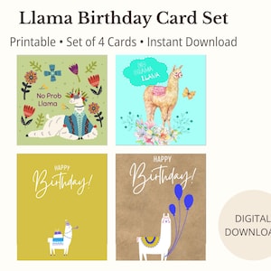 Cartão de aniversário fofo de lhama – Saudação digital para impressão para crianças e adultos – Baixe em tons pastéis divertidos para imprimir em casa