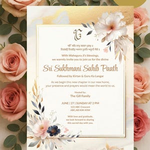 Editable Sri Sukhmani Sahib Invite, Akhand Paath Card, Sehaj Path, Sikh Prayer Invitation, Gurdwara Printable, Punjabi Religious Event