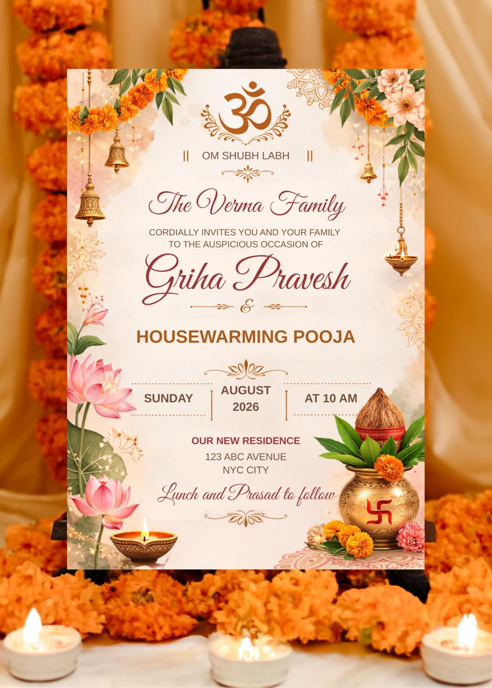 Griha Pravesh Invitation Template | Hindu Housewarming Pooja Invite ...