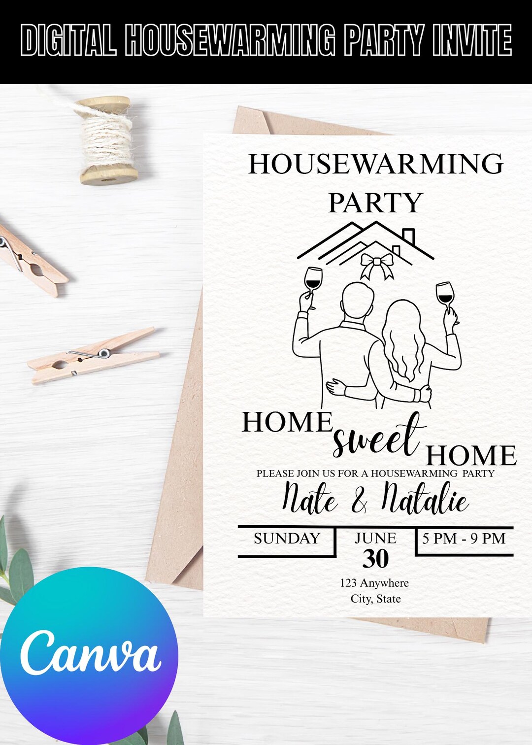 Housewarming Invitation, Digital Housewarming Party Invitations, Modern ...