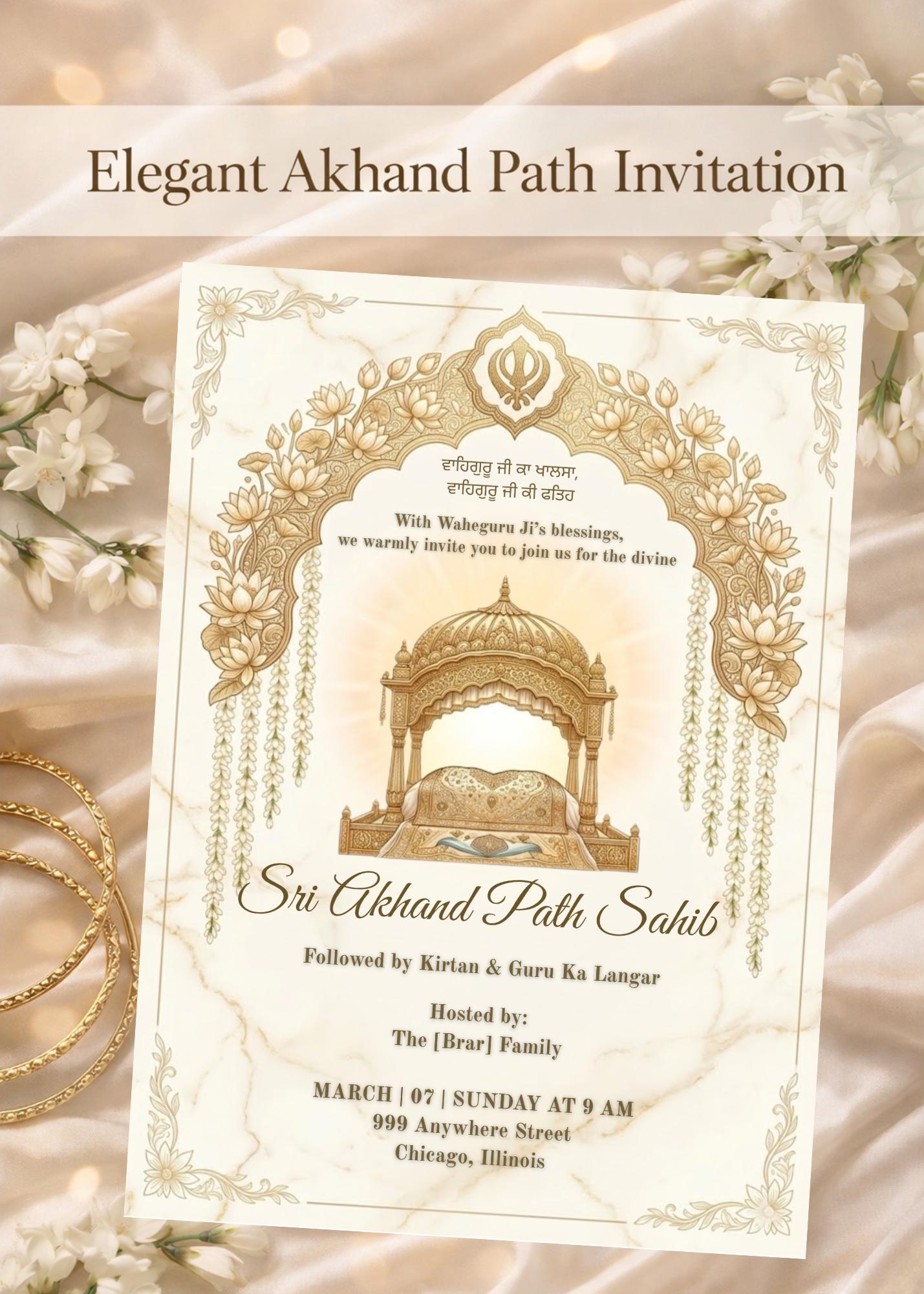 Sikh Sri Akhand Path Sahib Invitation Template | Golden Temple Palki ...