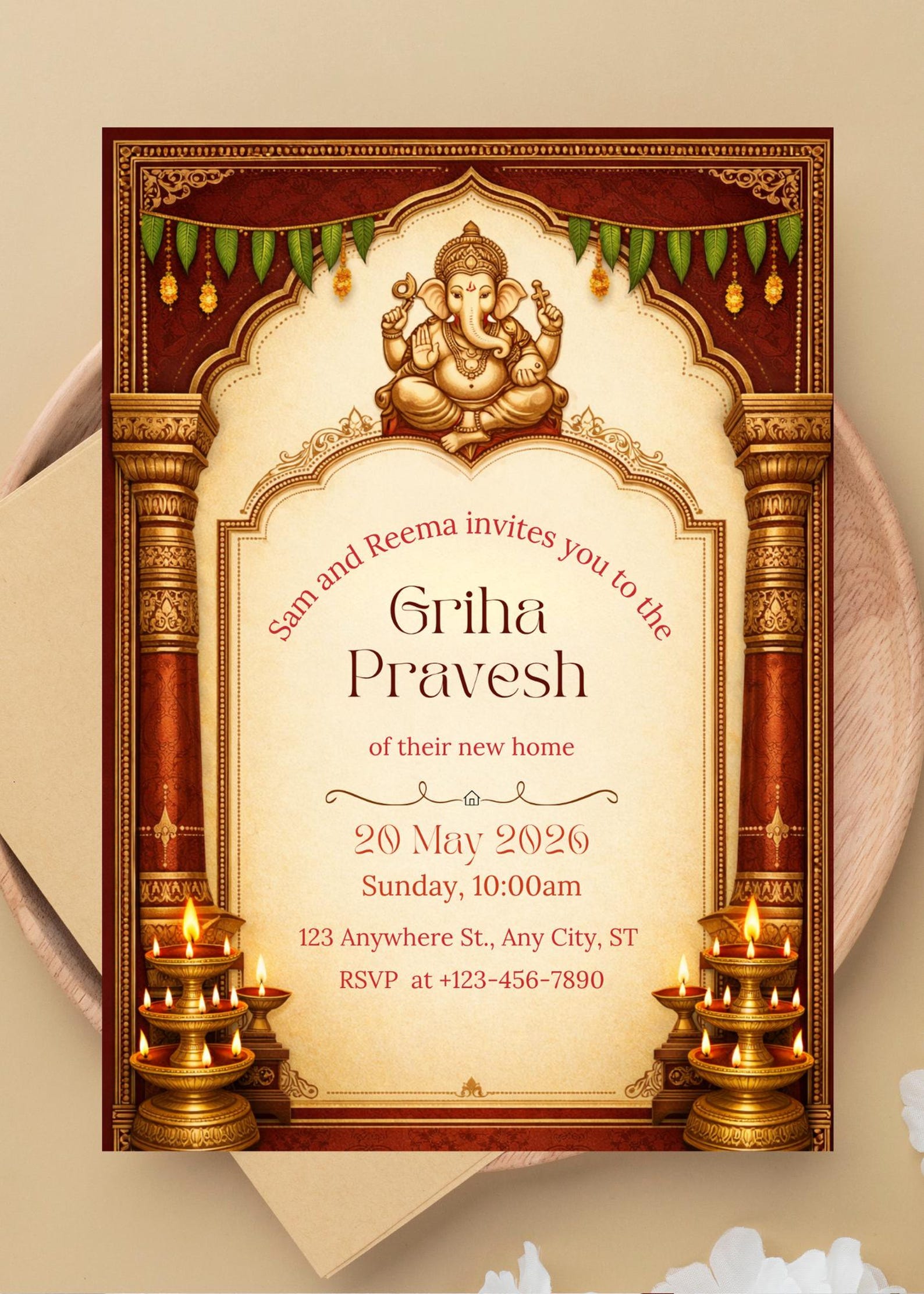 Griha Pravesh Invitation Template | Hindu Housewarming Pooja Invite ...