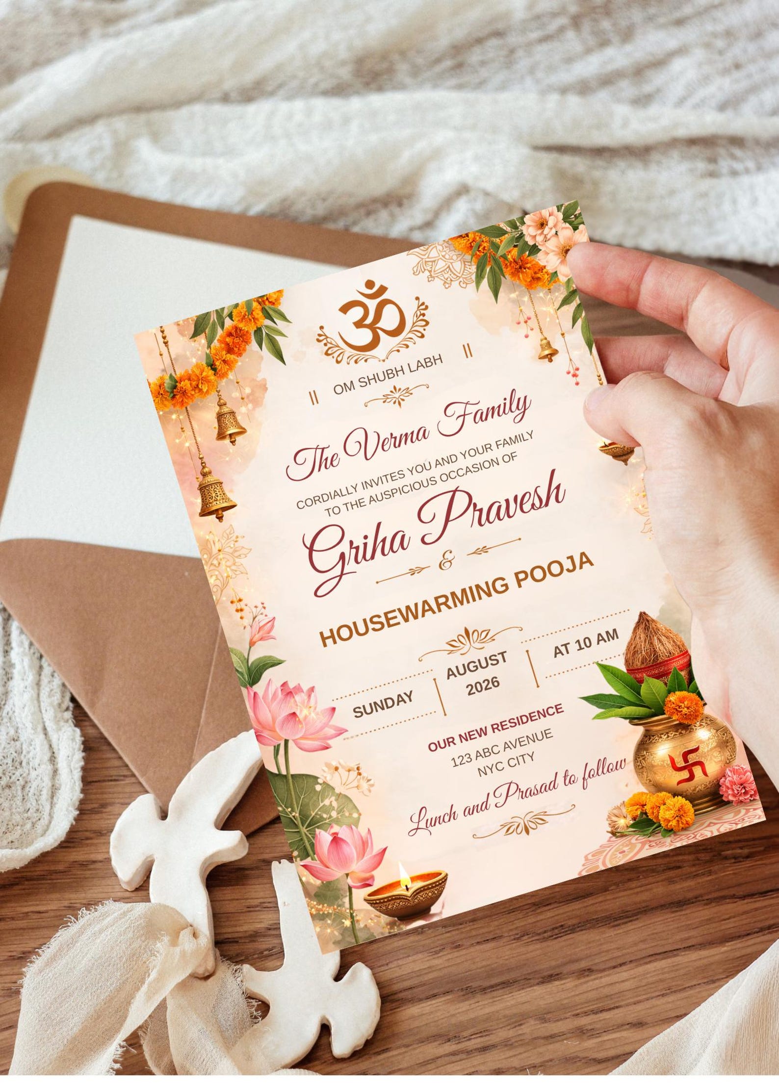 Griha Pravesh Invitation Template | Hindu Housewarming Pooja Invite ...