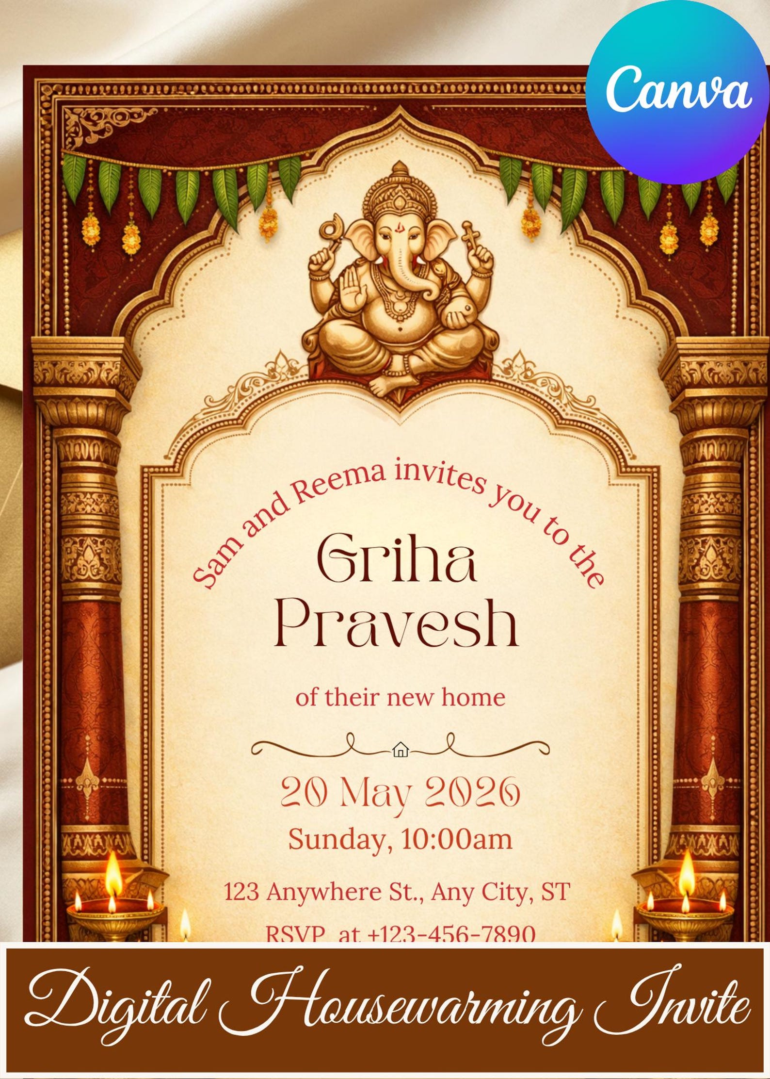 Griha Pravesh Invitation Template | Hindu Housewarming Pooja Invite ...