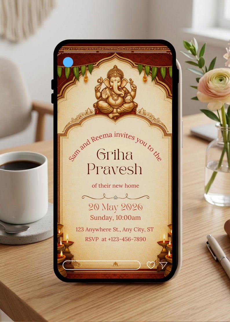 Griha Pravesh Invitation Template | Hindu Housewarming Pooja Invite ...
