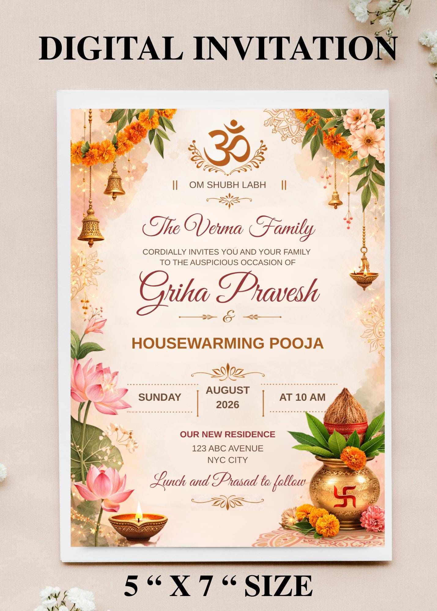 Griha Pravesh Invitation Template | Hindu Housewarming Pooja Invite ...