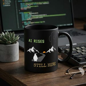 May include: A white ceramic mug with a black handle and the text "But First, Coffee" in a handwritten style. The mug is on a white surface. The mug is approximately 4 inches tall.