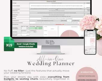 Hoja de cálculo para la planificación de bodas: presupuesto, lista de invitados y seguimiento de proveedores (descarga digital)