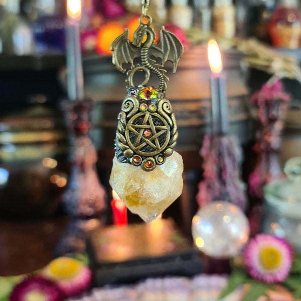 Dragon's fire Pendulum~ Citrine crystal point and Aventurine with Aura Hematite stars.