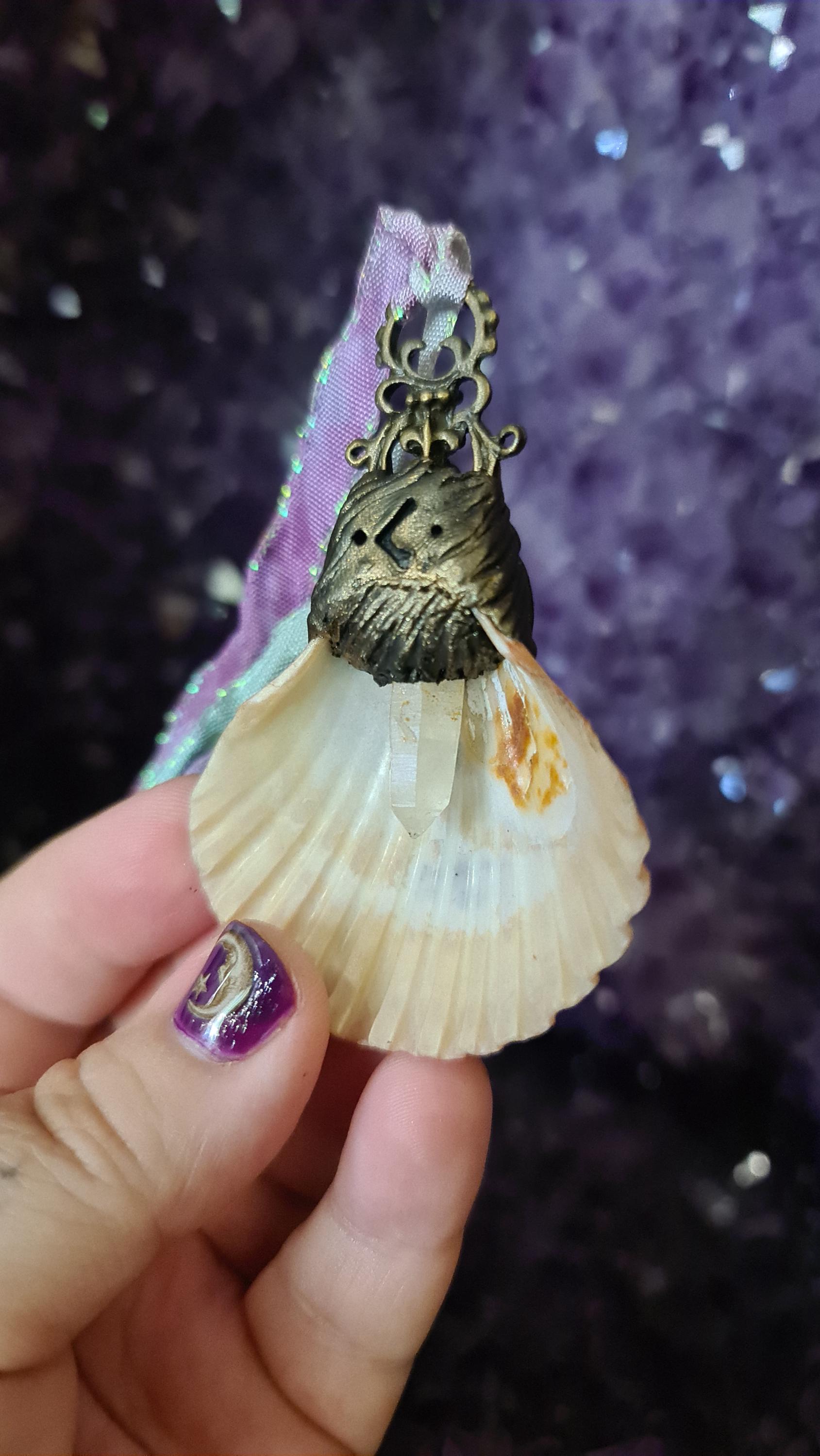 Talimanok Shell Luminous Sea ~ Shell Talisman With Chrysophrase, Rhodonite and Natural ...