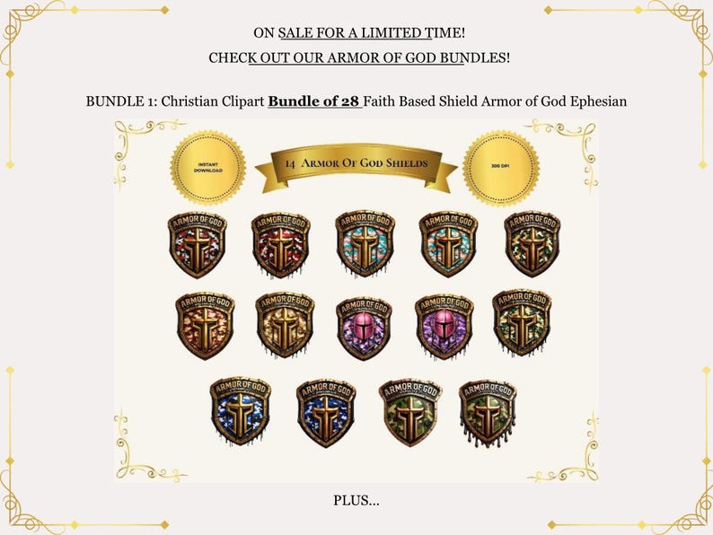 Kristen Clipart-filnedladdning Grafisk design Trobaserad Sköld Guds rustning Efesierbrevet Krigare Kors Svärd Religiös Utskrivbar bild 6