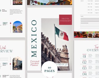 Canva Travel Itinerary Template: Customizable Vacation Planner (10-Page Digital Guide & Organizer)