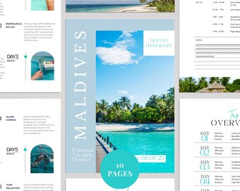 Editable Vacation Planner Canva Template: Printable Travel Itinerary (Digital Download, US Letter Size)