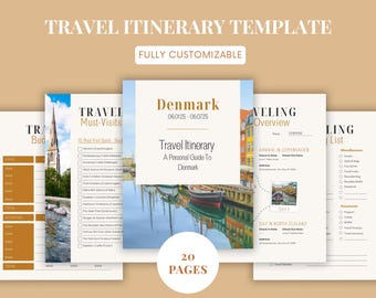 Denmark Travel Itinerary Template: 7-Day Vacation Planner (Digital Download, Canva Editable)