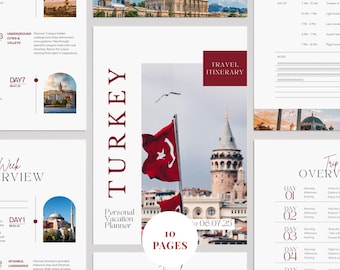 Editable Vacation Itinerary Template: Canva Travel Planner (Printable PDF Organizer, 10 Page)