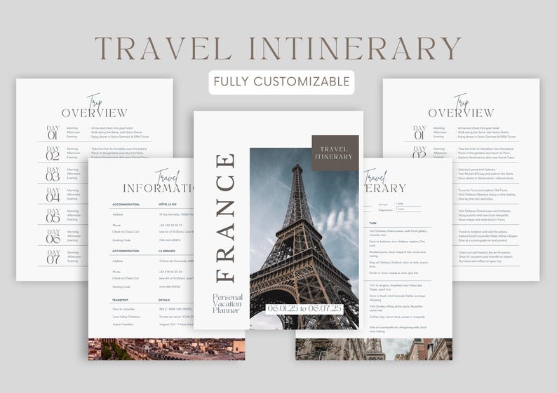 Editable Travel Itinerary Template: Canva Vacation Planner (digital ...