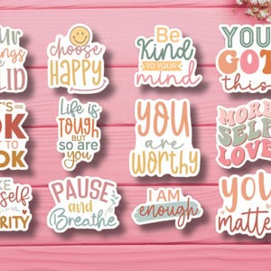 12 Mentale Gesundheit Vinyl-Aufkleber | Positive Affirmation Aufkleber | Selbstpflege wasserdichte Abziehbilder | Mentale Gesundheit Sticker-Pack | Aufmunternde Geschenke