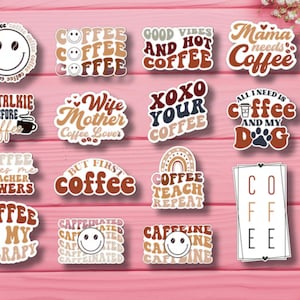 15 stickers rétro café en vinyle | Lot d&#39;autocollants esthétiques pour amateur de café | Stickers étanches pour ordinateur portable et gobelet | Stickers Café Vibes vintage