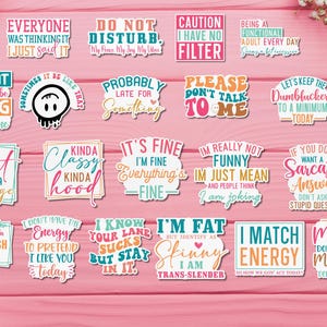 Sarcastic Sticker Pack 2.5 Inch | 20 Funny Waterproof Vinyl Stickers for Laptop, Journal, Water Bottle, Gift | Sassy & Snarky Decals