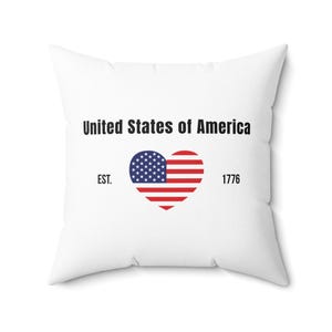 Patriotic USA Home Decor, United States of America Pillow, EST 1776 Flag Heart Design, Memorial Day Gift, July 4th Decor, Americana Throw