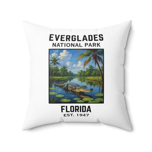 Everglades National Park Florida Pillow, Alligator Graphic, EST 1947, Home Decor, Square Pillow, Gift for Nature Lovers