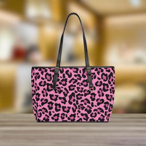 Shoulder Bag, Pink Leopard Print PU Leather Handbag for Women, Animal Print Purse, Fashion Tote, Stylish Bag for Gift, Trendy Accessory