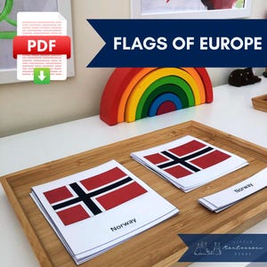 FLAGS OF EUROPE 51 Montessori Nomenclature Cards, Printable pdf, Geography flash cards
