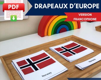 DRAPEAUX D'EUROPE 51 Cartes de nomenklatur Montessori, pdf zum Ausdrucken, Cartes de Géographie, français