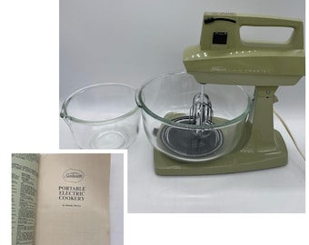 VTG Sunbeam Vista Mixmaster Mixer Stand/Hand VEM-M Green 2 Glasbake Bowls Manual