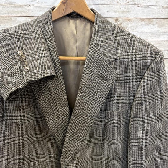 Hart Schaffner Marx, Vintage Hart Schaffner Marx Mens 42L Blazer Gray & Black Glen Plaid Wool USA