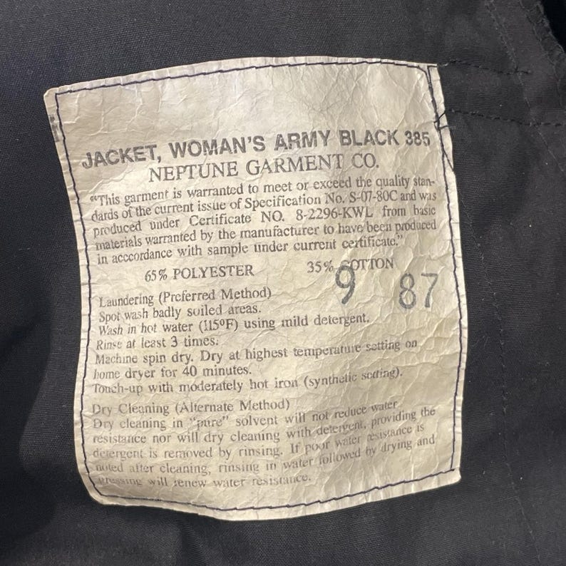Vintage '87 Neptune Garment Co Womens 14L Jacket Army Black Removable Liner Vest image 16