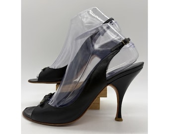 Damskie buty Diversion Morrison na obcasie 8,5 cala, czarne, z odkrytymi palcami, skórzane, Włochy