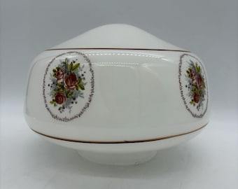 Lámpara de techo tipo globo de vidrio opalino vintage con diseño de rosas blancas, con soporte de 4 pulgadas.