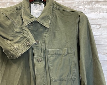 Vintage 80s US Military Coveralls Mens M Green Type 1 Sateen Cotton Workwear USA