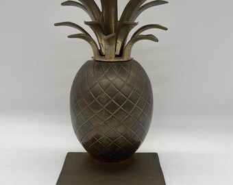 Vintage Hollywood Regency Style Brass Pineapple Bookend 9" Single Felt Bottom