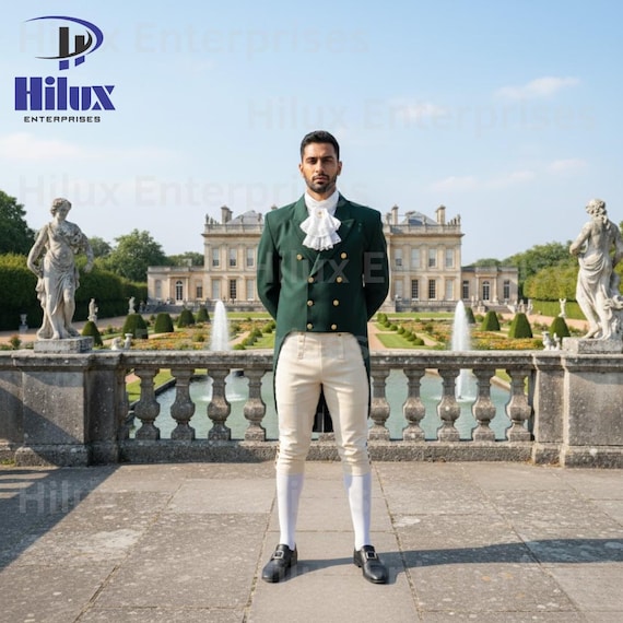 Men's Green Regency Tailcoat | Bridgerton Costume | 19th Century Georgian Suit | Historical Ball Cosplay | Mr. Darcy Frock Coat