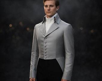Men's Silver Regency Tailcoat, Bridgerton Inspired Frock Coat, Victorian Gentleman's Suit, Historical Wedding Groom Attire, Period Cosplay