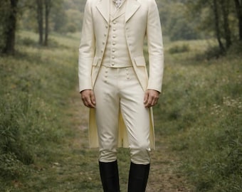 Traje de frac estilo Regencia para hombre, disfraz de príncipe azul, traje de novio histórico, levita formal victoriana, traje de color personalizado.