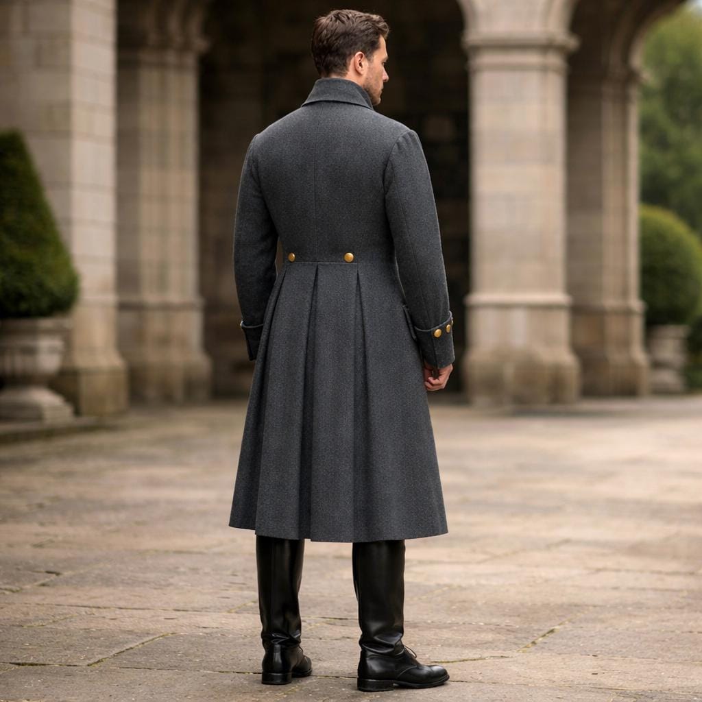 【定価63800円/タグ付】MILITARY TYPE OVER COAT Men's Grey Military Coat – Historical Officer Uniform Jacket