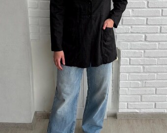 Gudrun Sjoden Vintage Women Black Linen Viscose Blazer Size L Lightweight Jacket