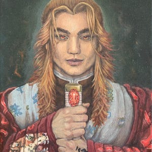 Original Oil Painting of Kyojuro Rengoku, the Flame Hashira, with a Strong Warrior&#39;s Heart