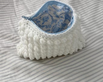 Crochet Bobble Pouch – Lined Zippered Makeup Bag, Gift for Her