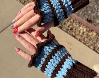 Crochet Fingerless Gloves with Ruffle | Handmade Cozy Wrist Warmers