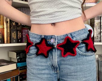 Crochet Star Belt - Red & Black Y2K Grunge Fashion